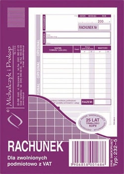 RACHUNEK A6 DLA ZWOL.PODM.Z VAT