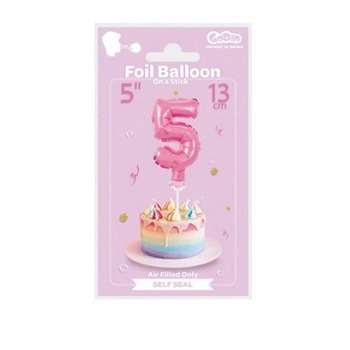 BALON FOLIA 13CM NA PATYKU '5' MIX KOLOR