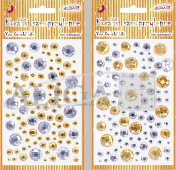 Dżety JET-1190 kryształki samoprzylepne, mix rozm., kolor złoty i srebrny