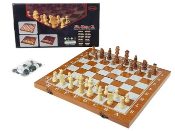 szachy drewniane 3w1, plansza 48x48x2,5cm; 48,5x25,5x5,5cm, BOX