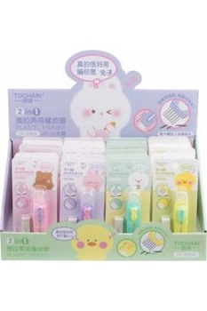 Gumka do ołówka wysuwana z miotełką i zapasem na blistrze, rozm gumki 41x8x10mm, TO