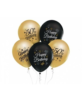 Balony Beauty&Charm 12' z nadrukiem '50', złote i czarne, 5 szt.