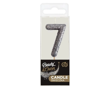 Świeczka na tort piker B&C cyferka 7, brokatowa czarna, 11x3.5 cm