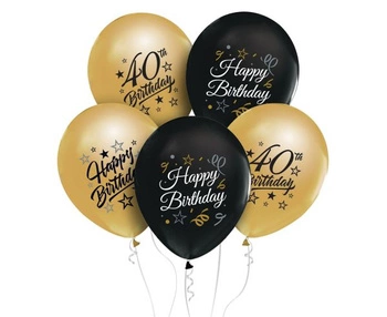 Balony Beauty&Charm 12' z nadrukiem '40', złote i czarne, 5 szt.