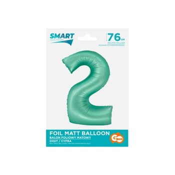 Balon foliowy Smart, Cyfra 2, miętowa matowa, 76 cm