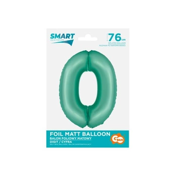 Balon foliowy Smart, Cyfra 0, miętowa matowa, 76 cm